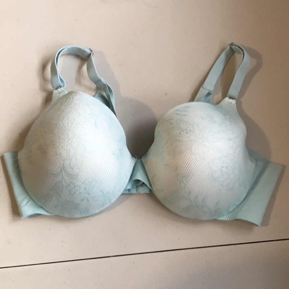 La Vie En Rose Lightly Lined Sleek Back Bra size 38C blue lace - Picture 2 of 5